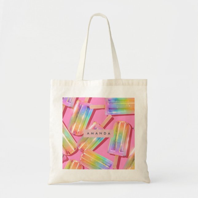 Personalized Rainbow Glitter Popsicle Dreamt Tote Bag (Front)