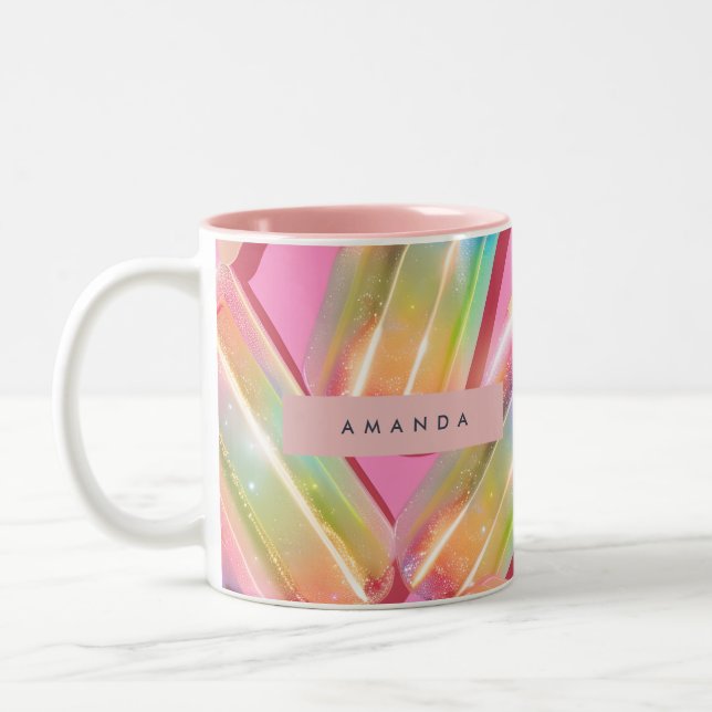 Personalized Rainbow Glitter Popsicle Dreamt Two-Tone Coffee Mug (Left)