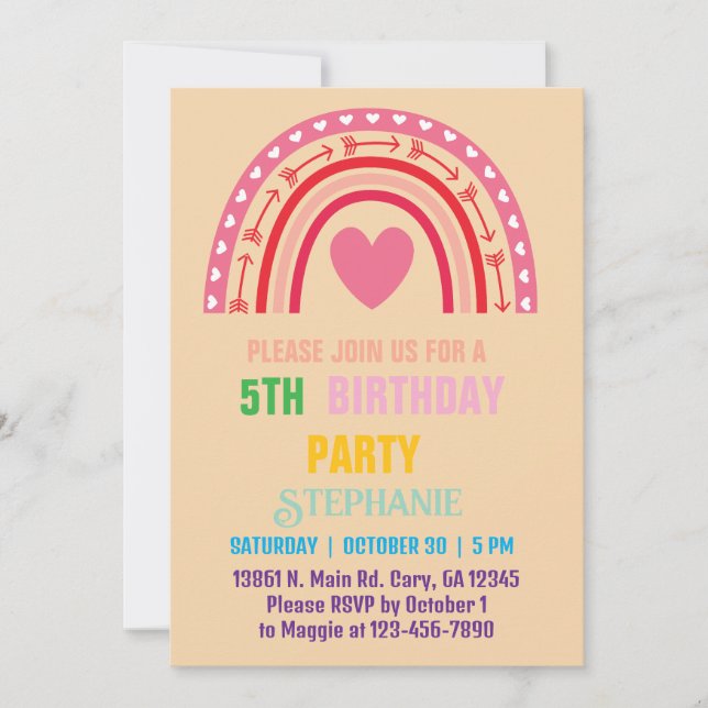 Personalized rainbow gold Girl Boy birthday  Invitation (Front)