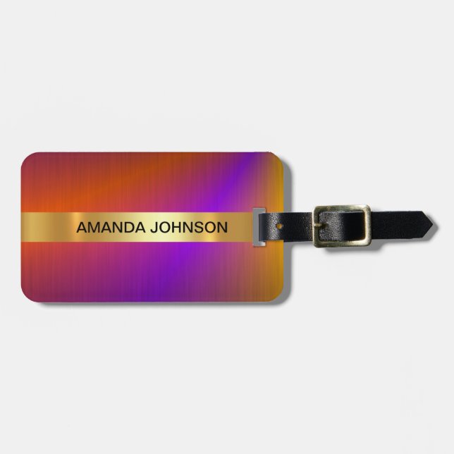 Personalized Rainbow Golden  Metallic Luggage Tag (Front Horizontal)
