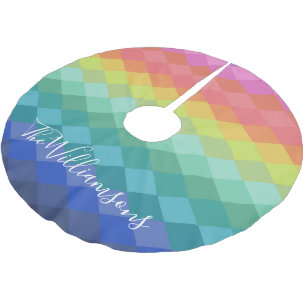 Personalized Rainbow Gradient Geometric Christmas Brushed Polyester Tree Skirt