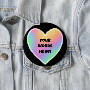 Personalized Rainbow Heart 4 Inch Round Button