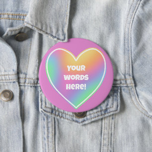Personalized Rainbow Heart 4 Inch Round Button