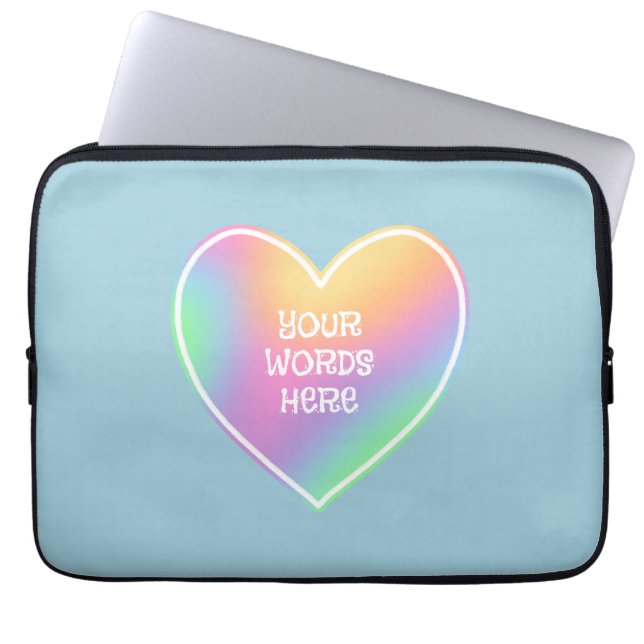 Personalized Rainbow Heart Blue Laptop Sleeve (Front)