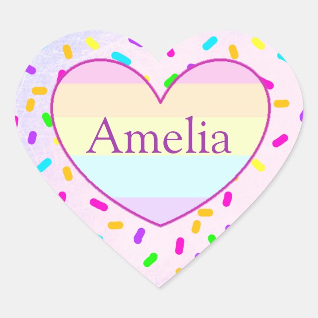 Personalized Rainbow Heart Candy Sprinkles Name Heart Sticker (Front)