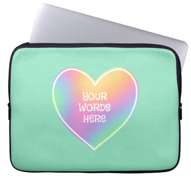 Personalized Rainbow Heart Green Laptop Sleeve (Front)