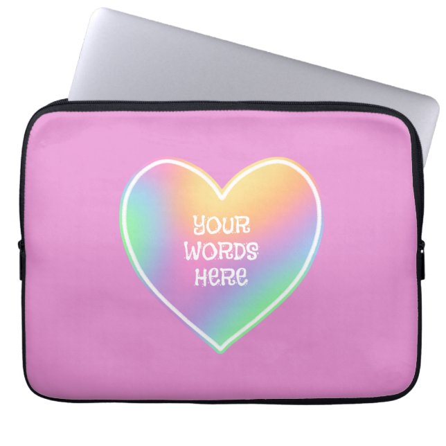Personalized Rainbow Heart Pink Laptop Sleeve (Front)