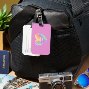 Personalized Rainbow Heart Pink Luggage Tag