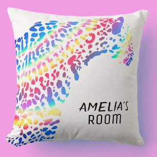 Personalized Rainbow Jaguar Bedroom Throw Pillow