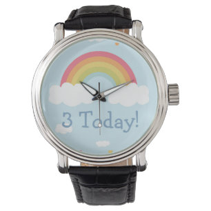 Personalized Rainbow Kids Birthday Party Button Watch