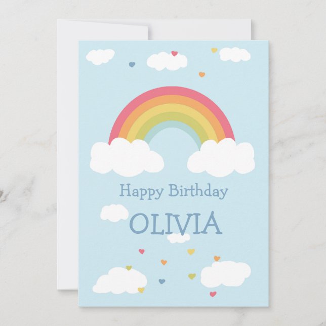 Personalized Rainbow Kids Happy Birthday Flat Card (Front)
