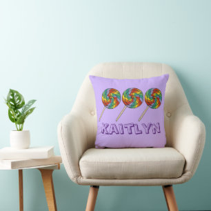Personalized Rainbow Lollipop Lollies Candy Purple Throw Pillow