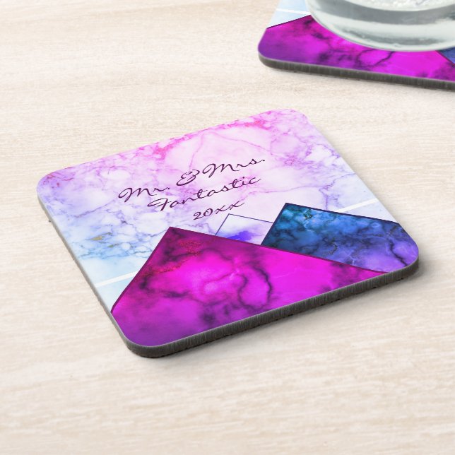 Personalized Rainbow Marble Mountains Colour Block Coaster (Left Side)