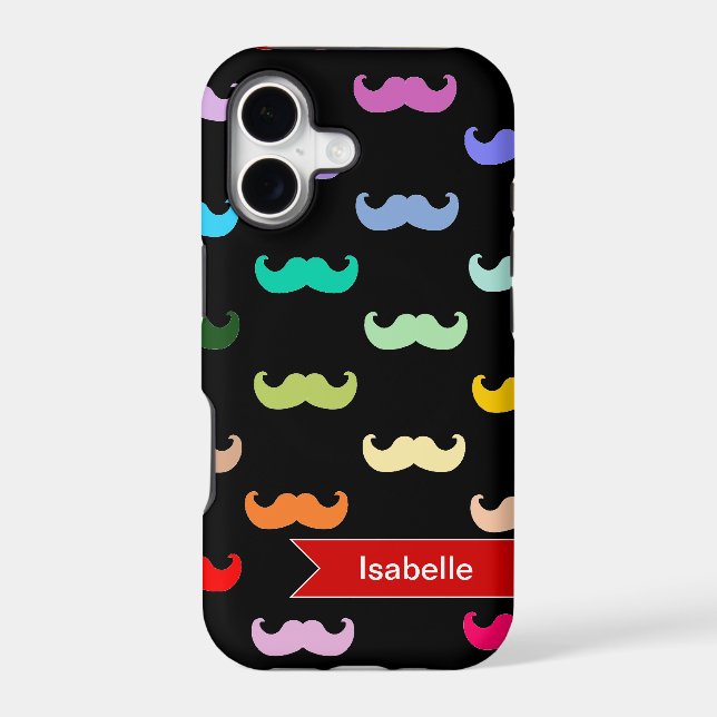 Personalized Rainbow Moustache pattern on black (Back)