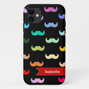 Personalized Rainbow Moustache pattern on black iPhone 11 Case
