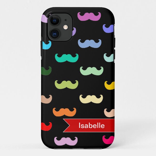 Personalized Rainbow Moustache pattern on black Case-Mate iPhone Case (Back)