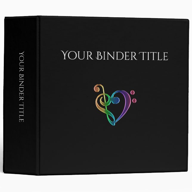 Personalized Rainbow Music Clef Heart Binder (Front/Spine)