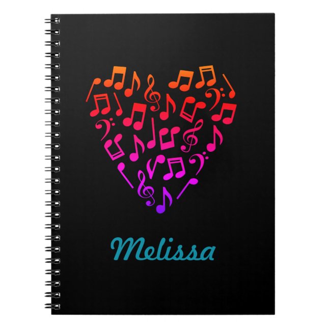 Personalized Rainbow Music Heart Notebook (Medium) (Front)