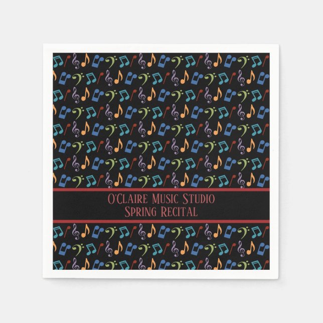 Personalized Rainbow Music Notes (Black) Napkin (Front)