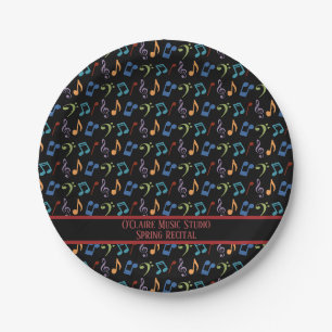 Personalized Rainbow Music Notes (Black) Party Paper Plate
