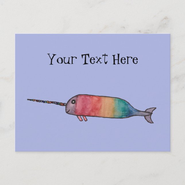 Personalized Rainbow Narwhal Postcard (Front)