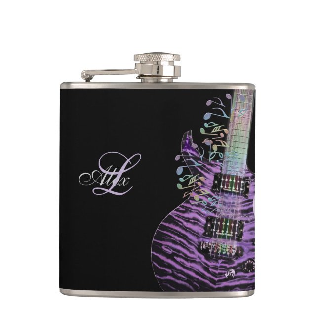 Personalized Rainbow Notes Electric Guitar Flask (Front)