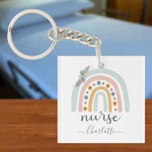 Personalized Rainbow Nurse Name Gift For Nurse Keychain