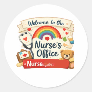 Personalized Rainbow Nurse's Office Door Sign Cu Classic Round Sticker