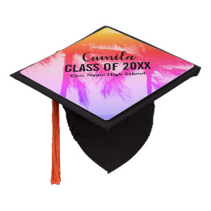 Personalized rainbow palm tree photo class of 2020 graduation cap topper