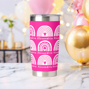 Personalized Rainbow Pattern Hot Pink Insulated Tumbler