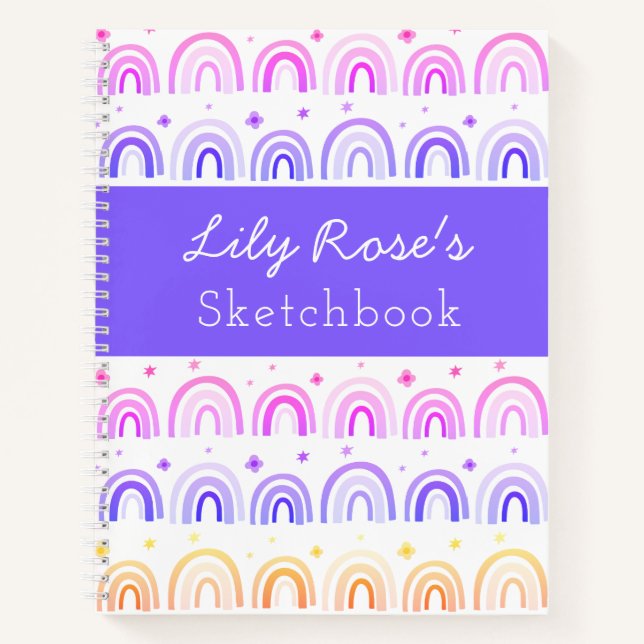 Personalized Rainbow Pattern Sketchbook Notebook (Front)