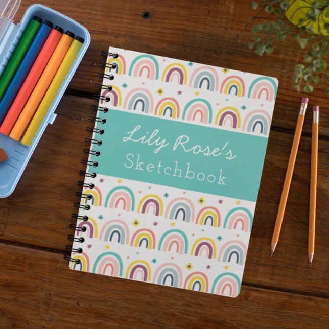 Personalized Rainbow Pattern Sketchbook Notebook (Creator Uploaded)