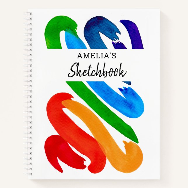 Personalized Rainbow Pattern Sketchbook Notebook (Front)