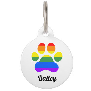 Personalized Rainbow Paw Print Dog ID Tag