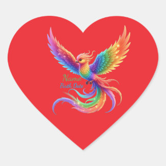 Personalized Rainbow Phoenix Name Birthdate Gift Heart Sticker