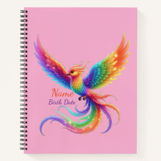 Personalized Rainbow Phoenix Name Birthdate Gift Notebook