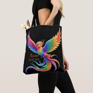 Personalized Rainbow Phoenix Name Birthdate Gift Tote Bag