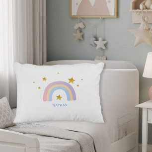 Personalized Rainbow Pillow Cover with Gold Stars