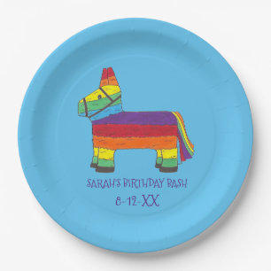 Personalized Rainbow Piñata Donkey Birthday Party Paper Plate