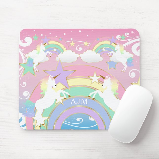 Personalized Rainbow Pink Unicorn  Mouse Pad (With Mouse)