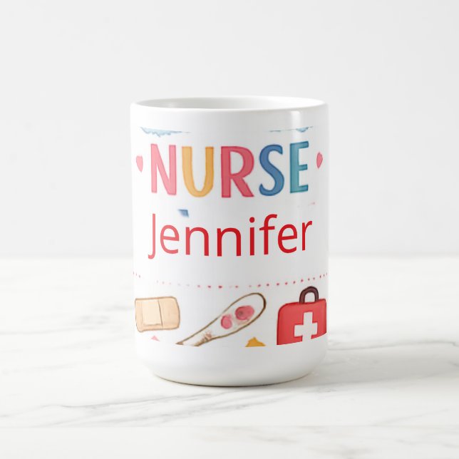 Personalized Rainbow School Nurse Office Sign, Cut Coffee Mug (Center)