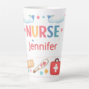 Personalized Rainbow School Nurse Office Sign, Cut Latte Mug