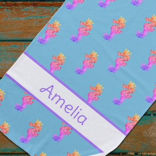Personalized Rainbow Seahorse Beach Towel