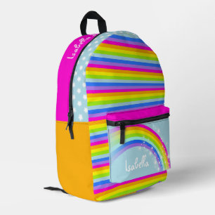 Personalized rainbow sky blue pink kids school  printed backpack