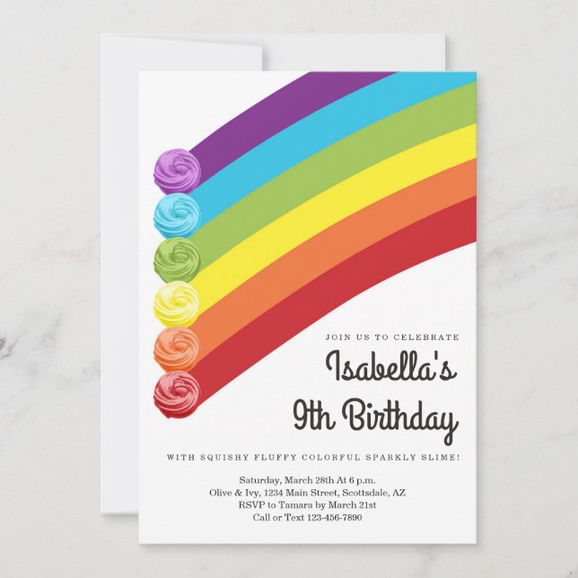 Personalized Rainbow Slime Themed Birthday Party Invitation (Front)