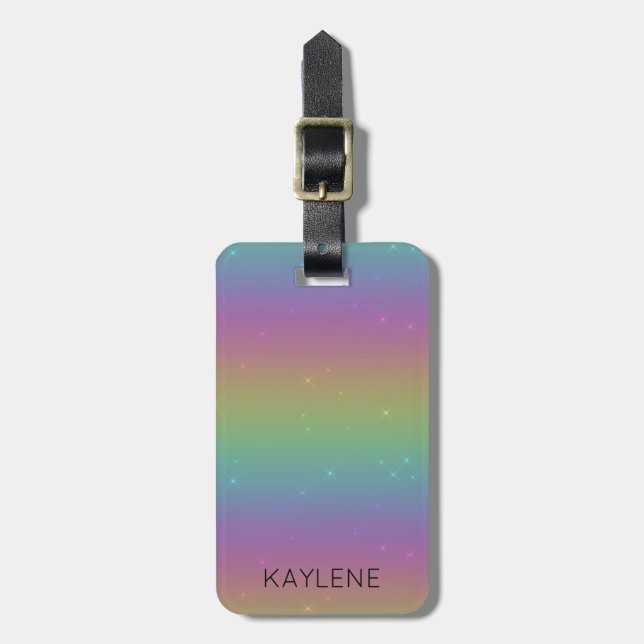 Personalized Rainbow Sparkles Luggage Tag (Front Vertical)