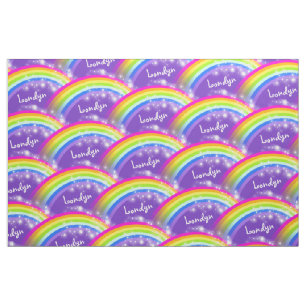Personalized rainbow stars purple repeat pattern fabric