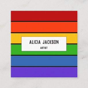 Personalized   Rainbow Stripe Square Business Card