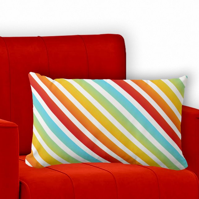 Personalized Rainbow Striped Pattern Pillow (Pillow featuring a modern striped pattern in festive rainbow colors)