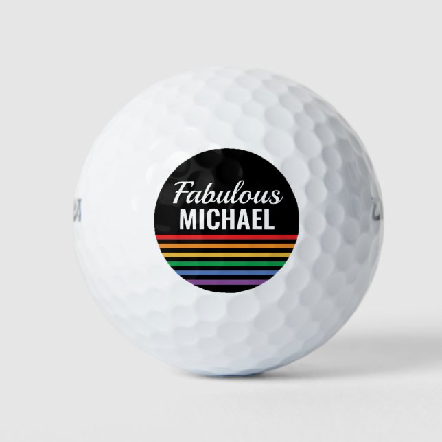 Personalized Rainbow Stripes Black LGBT Custom Golf Balls (Front)